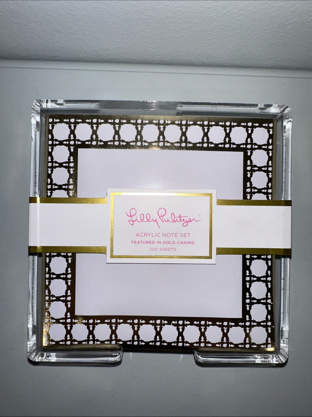 Lilly Pulitzer Office White Metallic Gold Tone Trim Acrylic Stationery Note Pad